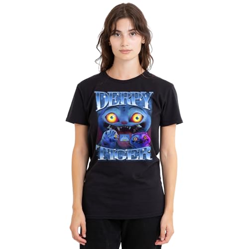 K-Pop Demon Hunters Women's Derpy Tiger Bootleg Ladies T-Shirt, Black, Large von K-Pop Demon Hunters