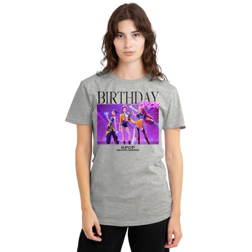 K-Pop Demon Hunters Women's Huntrix Birthday Crew Group Ladies, Athletic Heather, Small T-Shirt, S von K-Pop Demon Hunters
