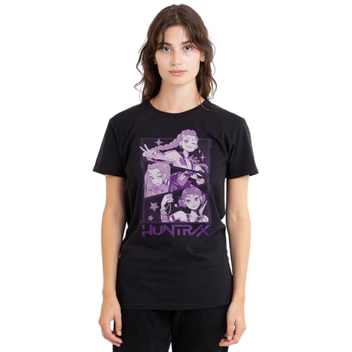 K-Pop Demon Hunters Women's Huntrix Huntr/X Manga Panels Trio Ladies T-Shirt, Black, Small von K-Pop Demon Hunters