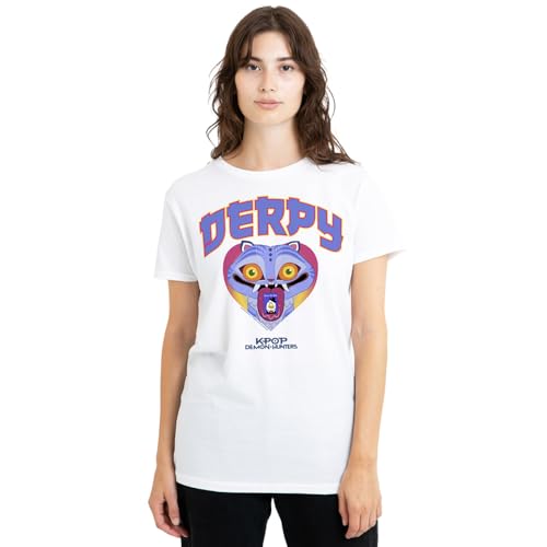 K-Pop Demon Hunters Women's Kpop Demon Hunters Derpy Collegic Ladies T-Shirt, White, Medium von K-Pop Demon Hunters