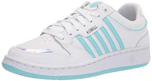 K-Swiss Damen City Court Sneaker, Weiß/Tanger Türkis/Irisierend, 39.5 EU von K-Swiss