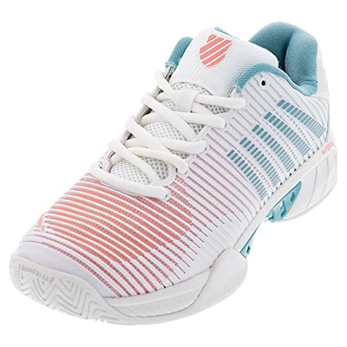 K-Swiss Performance Damen Hypercourt Express 2 Tennis Shoe, Blanc de Blanc/Nile Blue/Desert Flower, 37.5 EU von K-Swiss