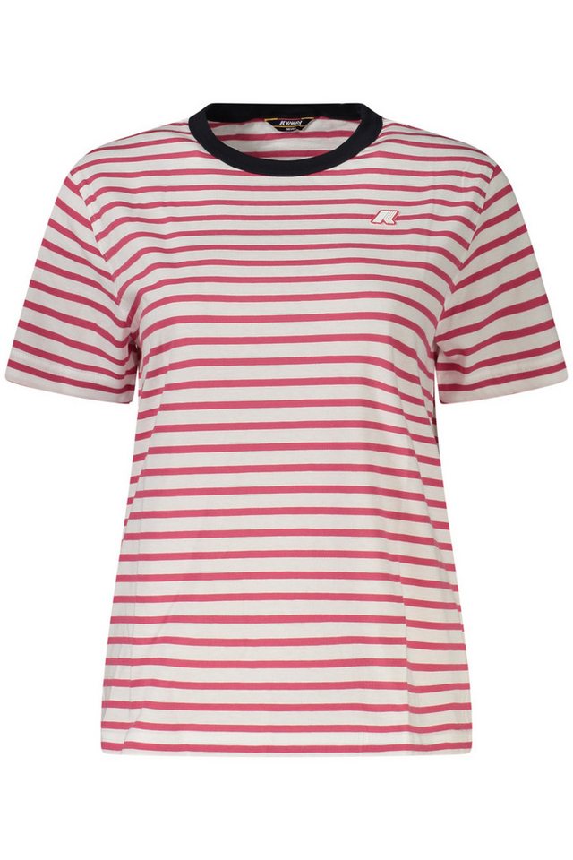 K-WAY T-Shirt Damen T-Shirt Rosa Kurzarm mit Streifen und Logo von K-WAY