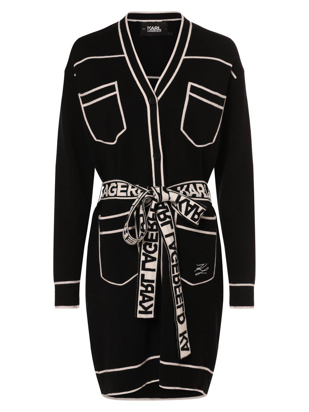 KARL LAGERFELD Strickjacke Damen Baumwolle V-Ausschnitt gemustert, schwarz von K by KARL LAGERFELD