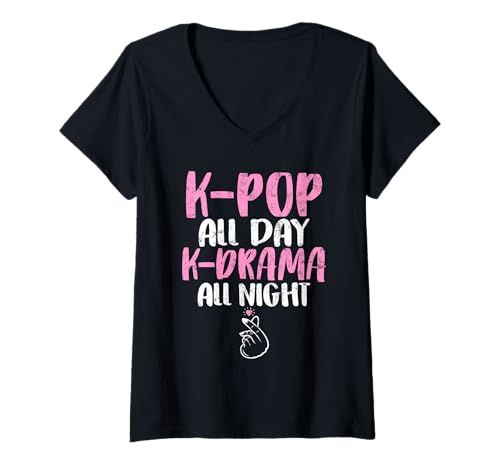 Damen Kpop Den ganzen Tag KDrama Die ganze Nacht Lustige Kpop Koreanische Drama-Liebhaber T-Shirt mit V-Ausschnitt Damen Kpop Den ganzen Tag KDrama Die ganze Nacht Lustige Kpop Koreanische Drama-Liebhaber T-Shirt mit V-Ausschnitt von K-pop & K-drama Lover Apparel