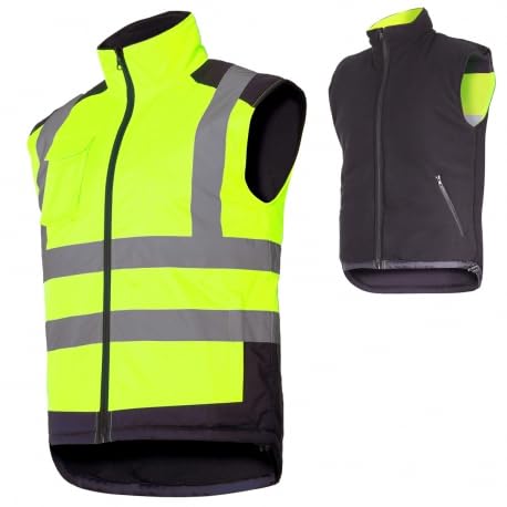 K&G Profi Arbeitsweste Lahti PRO L41313 NEON GELB Doppelseitige Warnweste Winterweste Herrenweste Bodywarmer Warmweste Herren Warm Weste (XL) von K&G