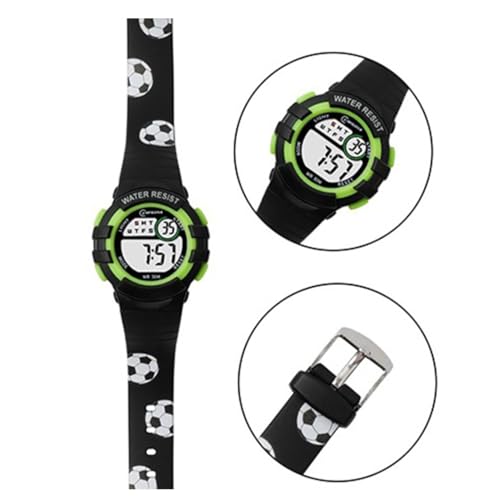 K&L Wall Art Kinder Armbanduhr für Jungen Kinderuhr Schwarz Digitale Armbanduhren mit Wecker (216 x 14mm Silikonarmband Fußball) von K&L Wall Art