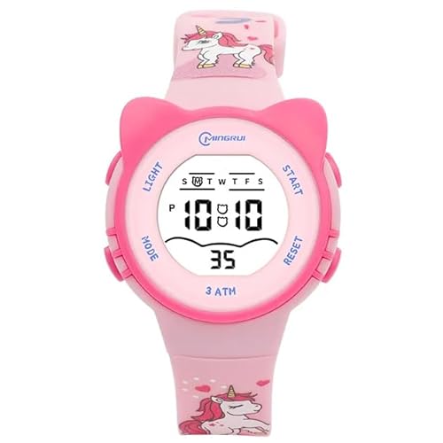 K&L Wall Art Digitale Kinder Armbanduhr für Mädchen Kinderuhr rosa Einhorn Armbanduhren mit Wecker (220 x 17mm Silikonarmband Pink Unicorn) von K&L Wall Art