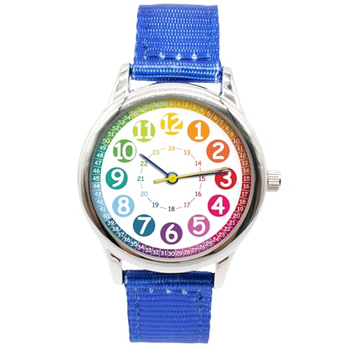 K&L Wall Art Kinderuhr Analog Lernuhr Kinderarmbanduhren für Jungen Mädchenuhr Kinder Armbanduhr (Regenbogen, Blau, Nylon) von K&L Wall Art