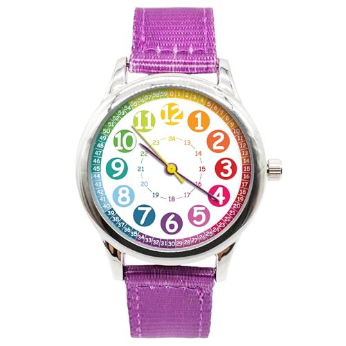 K&L Wall Art Kinderuhr Analog Lernuhr Kinderarmbanduhren für Jungen Mädchenuhr Kinder Armbanduhr (Regenbogen, Lila, Nylon) von K&L Wall Art