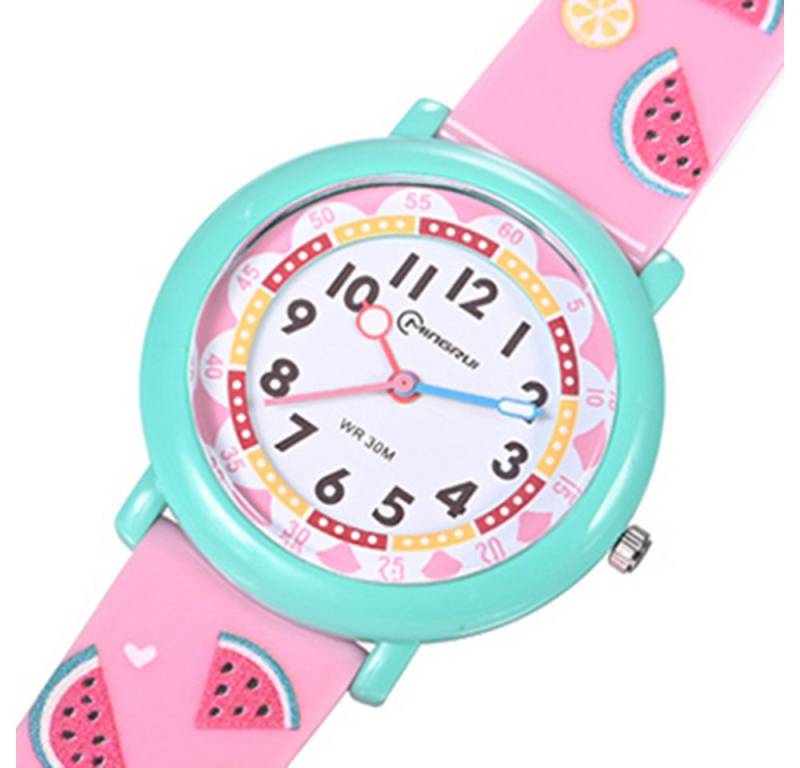 K&L Wall Art Quarzuhr Kinder Armbanduhr Einhorn Wassermelone Silikonuhr für Mädchen, Lernuhr mit Silikonarmband, 3ATM von K&L Wall Art