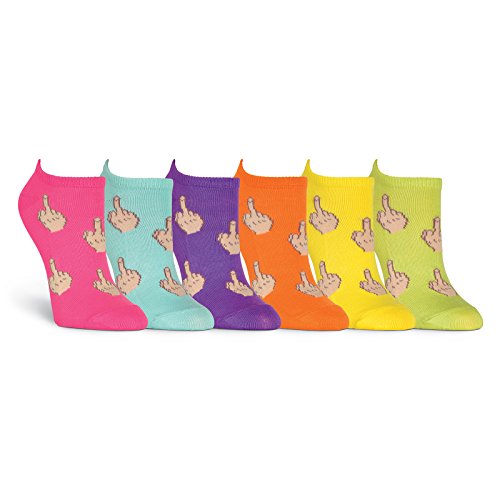 K-Bell Women's 6 Pack Novelty No Show Low Cut Socks, Middle Finger (Neon Pink), Shoe Size: 4-10 von K. Bell Socks