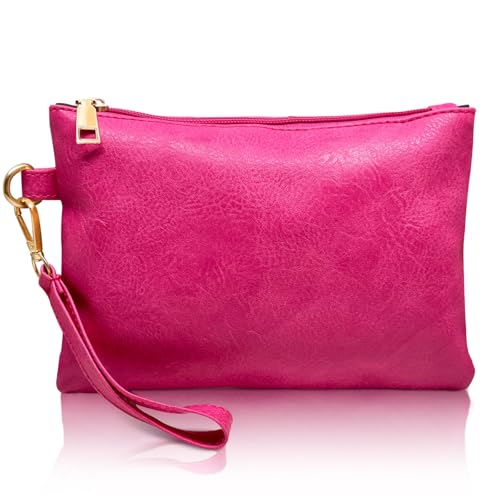 K.E.J. Handgelenk-Clutch-Geldbörsen für Frauen, Ledergeldbörse, Geldbörsen, grau, kleine Geldbörse, Handgelenk-Geldbörse für Frauen, Damen, Geschenke, Knallpink (Hot Pink) von K.E.J.