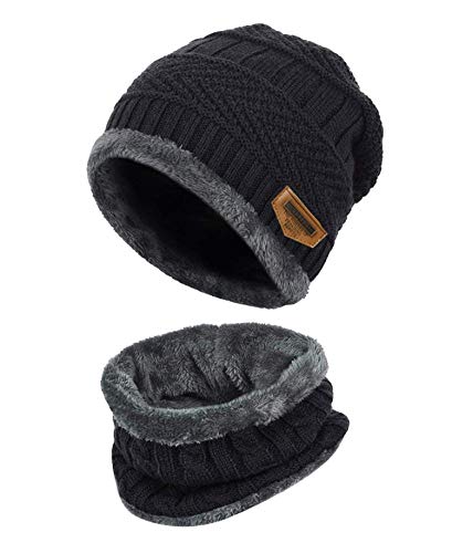 K.tchard Kinder Wintermütze Beanie Hut mit Schal Set Slouchy Strickmütze Warme Knit Skull Cap Fleecefutter Hat 2-8 Jahre von K.tchard