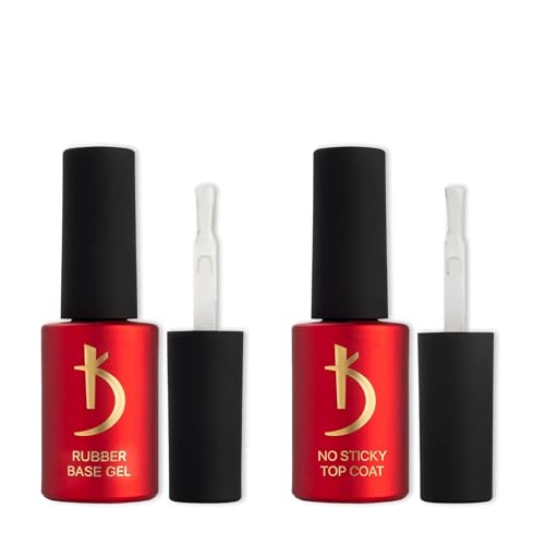 K Professional Nail Gel Polish - Rubber Base & No Wipe Top Coat - Nagellack Maniküre Kit - Glanz & Langlebig - Geeignet für Anfänger & Profis - Hochglanz - Gesunde Nägel - 2x7ml - Nagelverlängerung von K