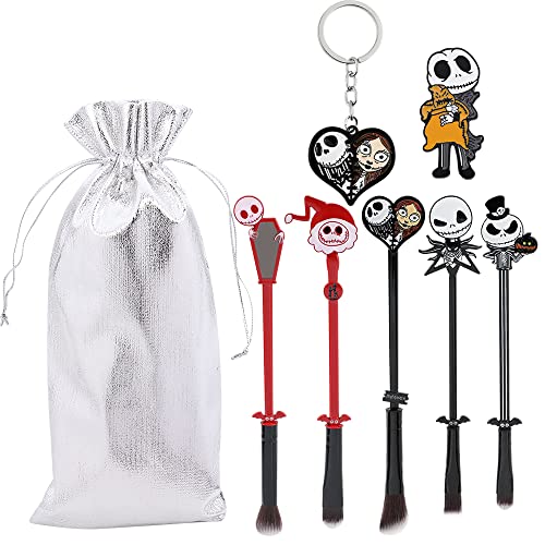 Nightmare Before Christmas Make-up-Pinsel und ein Schlüsselanhänger One Pin Jack Skellington Cute Ghost Halloween Make-up Tools Shading Powder Foundation Pinsel Lidschatten Bleistift Pinsel für Frauen von K