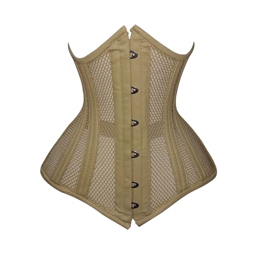 K2 Estore Womens Underbust Nude Beige Cotton Mesh Original Steel Boned Waist Training Corsets Belly Slimmer Joli Long (DE/NL/SE/PL, Alphanumerisch, L, Regular, Regular, Beige) von K2 Estore