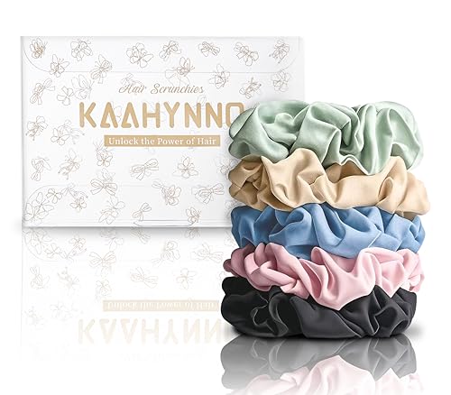 Seidensatin-Haargummis für Frauen, große 5 Stück Krawatten Geschenk, keine Schäden für alle Mädchen Frisur, Rosa/Schwarz/Matcha/Himmelblau/Champagner von KAAHYNNO