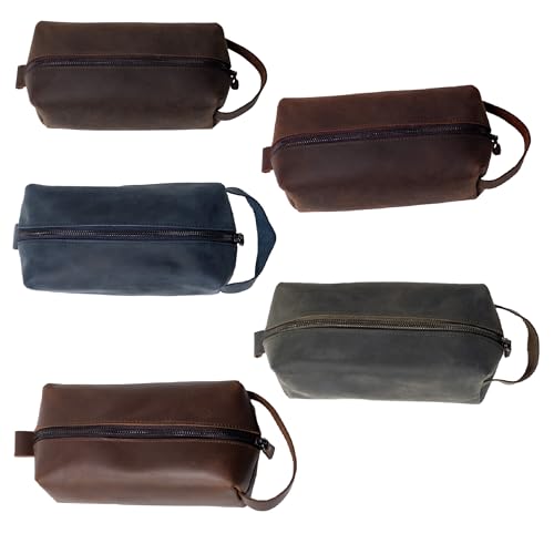 KAAL Crazy Horse Kulturbeutel aus echtem Leder, Kulturbeutel für Männer, Dopp Kit für Männer, Kulturbeutel für Frauen, Reise-Kultur-Organizer, Dopp Kit, Rasiertasche für Zubehör, Braun, Medium, von KAAL