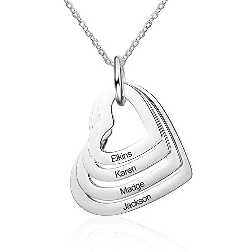 kaululu Halskette Damen Personalisiertes Kette mit Namen Namenskette mit Herz Edelstahl Silber 925 Anhänger für Mama Frauen Muttertagsgeschenk Personalisierter Schmuck (Silber-4 Name) von kaululu