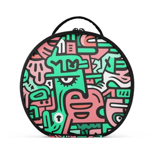 Abstrakte Grüne Gekritzelkunst Reißverschluss Kulturbeutel Rund Kosmetiktasche Kreativ Make up Taschen mit Verstellbaren Trennern für Mädchen von KAAVIYO