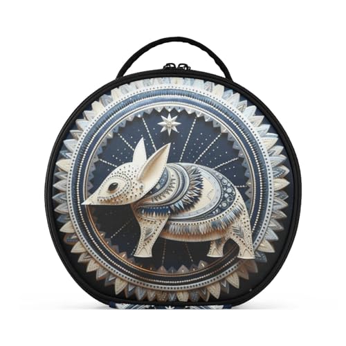 Abstrakte Gürteltierkunst Reißverschluss Kulturbeutel Rund Kosmetiktasche Kreativ Make up Taschen mit Verstellbaren Trennern für Mädchen von KAAVIYO