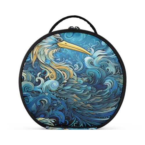 Abstrakte Kunst Blauer Vogel Reißverschluss Kulturbeutel Rund Kosmetiktasche Kreativ Make up Taschen mit Verstellbaren Trennern für Mädchen von KAAVIYO