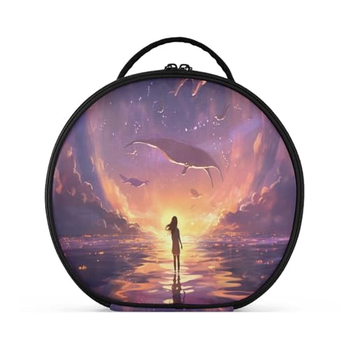Abstrakte Kunst Schönes Mädchen Reißverschluss Kulturbeutel Rund Kosmetiktasche Kreativ Make up Taschen mit Verstellbaren Trennern für Mädchen von KAAVIYO