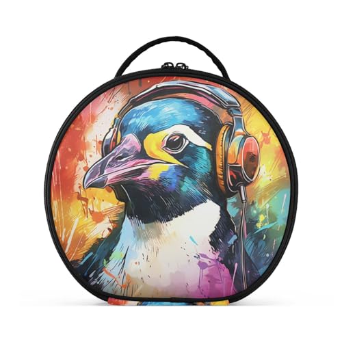 Abstrakte Skizze Kunst Pinguin Reißverschluss Kulturbeutel Rund Kosmetiktasche Kreativ Make up Taschen mit Verstellbaren Trennern für Mädchen von KAAVIYO