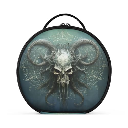 Abstrakte Teufelsschädelkunst Reißverschluss Kulturbeutel Rund Kosmetiktasche Kreativ Make up Taschen mit Verstellbaren Trennern für Mädchen von KAAVIYO
