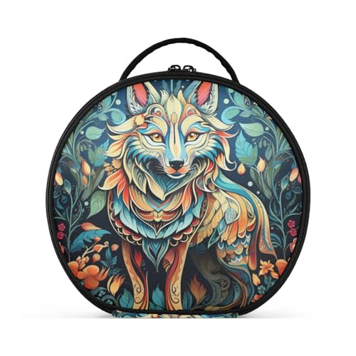 Abstrakte Tierkunst Fuchs Reißverschluss Kulturbeutel Rund Kosmetiktasche Kreativ Make up Taschen mit Verstellbaren Trennern für Mädchen von KAAVIYO