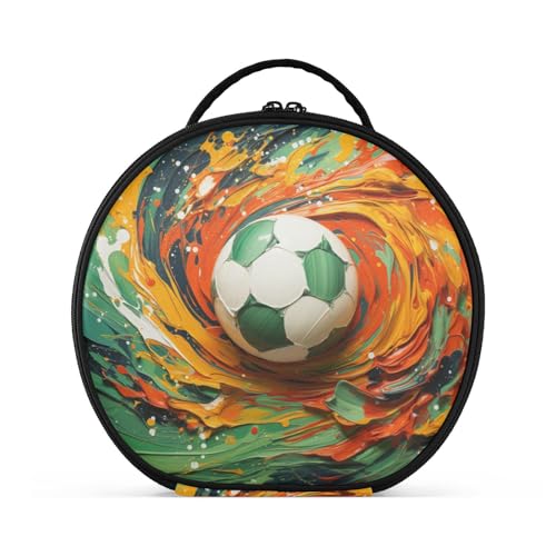 Abstraktes Aquarell Fußball Reißverschluss Kulturbeutel Rund Kosmetiktasche Kreativ Make up Taschen mit Verstellbaren Trennern für Mädchen von KAAVIYO