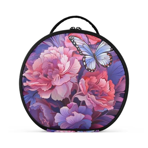 Abstraktes Blumenmuster Rosa Reißverschluss Kulturbeutel Rund Kosmetiktasche Kreativ Make up Taschen mit Verstellbaren Trennern für Mädchen von KAAVIYO