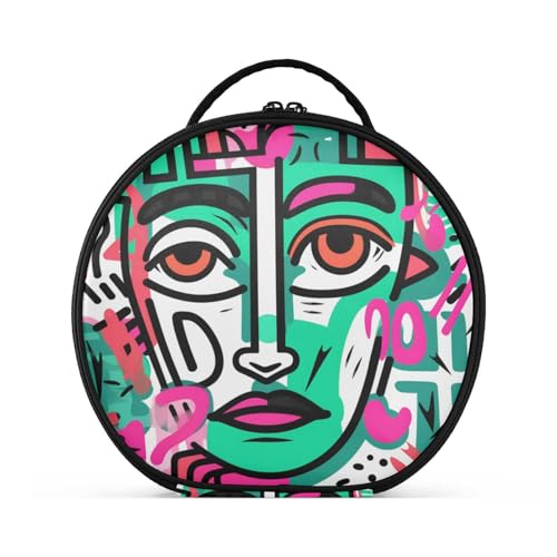 Abstraktes Gekritzel-Strichzeichnungsgesicht Reißverschluss Kulturbeutel Rund Kosmetiktasche Kreativ Make up Taschen mit Verstellbaren Trennern für Mädchen von KAAVIYO