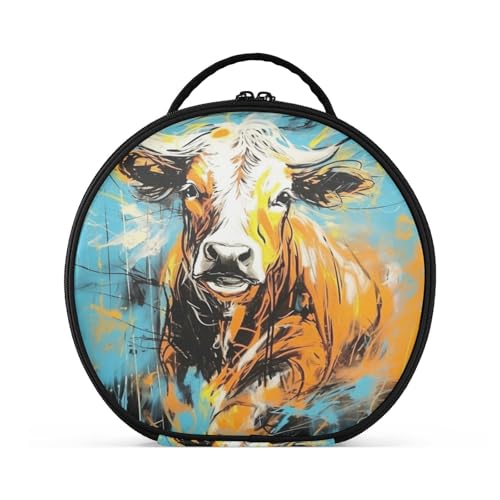 Abstraktes Kunstwerk Kuh Reißverschluss Kulturbeutel Rund Kosmetiktasche Kreativ Make up Taschen mit Verstellbaren Trennern für Mädchen von KAAVIYO