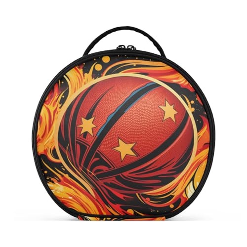 Aquarell Basketball Kunst Feuer Reißverschluss Kulturbeutel Rund Kosmetiktasche Kreativ Make up Taschen mit Verstellbaren Trennern für Mädchen von KAAVIYO