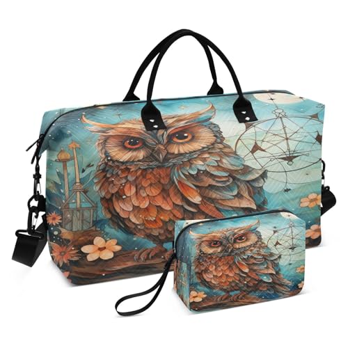 Aquarell Blumen Eule Sporttasche Handtasche mit Make-up Aufbewahrungstasche Badetasche für Reisen Mädchen Männer von KAAVIYO