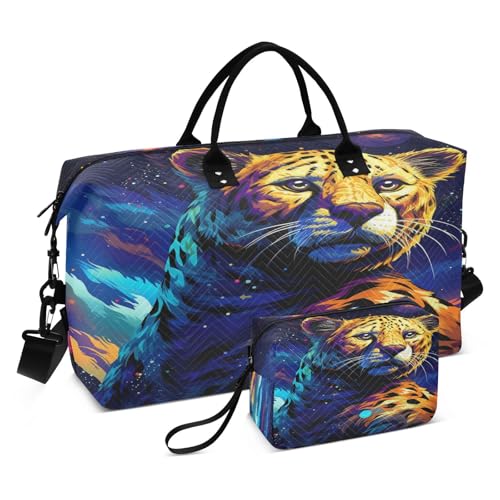 Aquarell-Cartoon-Tiger-Kunst Sporttasche Handtasche mit Make-up Aufbewahrungstasche Badetasche für Reisen Mädchen Männer von KAAVIYO