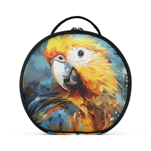 Aquarell Kunstwerk Papagei Reißverschluss Kulturbeutel Rund Kosmetiktasche Kreativ Make up Taschen mit Verstellbaren Trennern für Mädchen von KAAVIYO