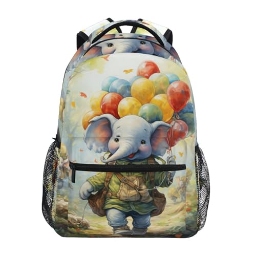 Aquarellballon Waldelefant Schulter Student Rucksacks Bookbags Kinderrucksack Büchertasche Rucksäcke für Teen Mädchen Jungs von KAAVIYO