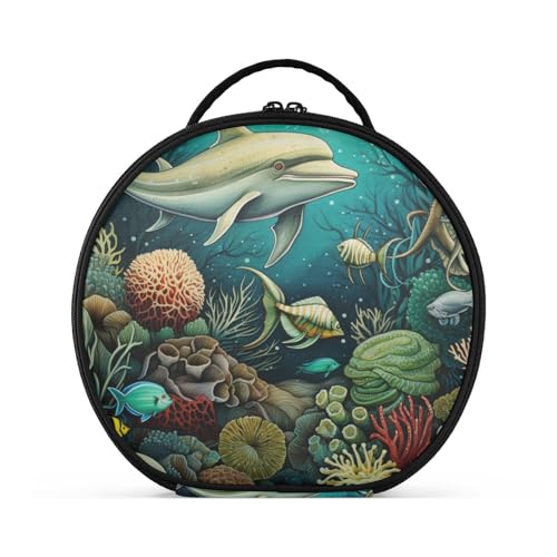 Aquarellkunst, Meereswal Reißverschluss Kulturbeutel Rund Kosmetiktasche Kreativ Make up Taschen mit Verstellbaren Trennern für Mädchen von KAAVIYO