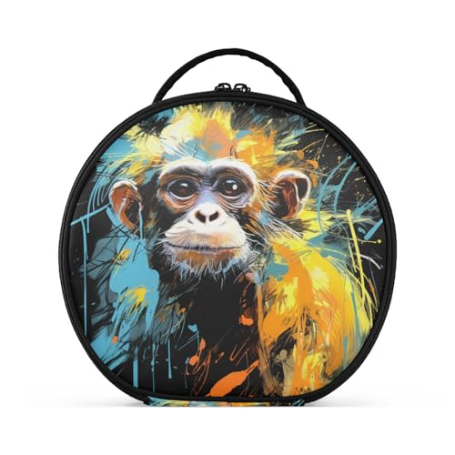 Aquarellkunst Affe Reißverschluss Kulturbeutel Rund Kosmetiktasche Kreativ Make up Taschen mit Verstellbaren Trennern für Mädchen von KAAVIYO
