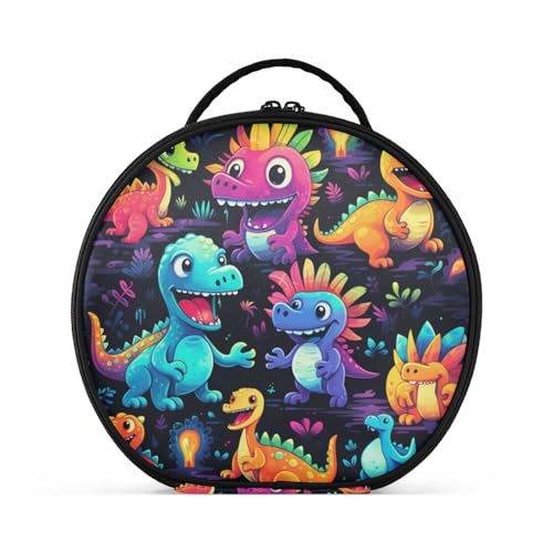 Aquarellkunst Dinosaurier Reißverschluss Kulturbeutel Rund Kosmetiktasche Kreativ Make up Taschen mit Verstellbaren Trennern für Mädchen von KAAVIYO