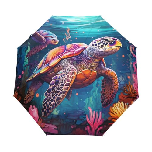 Aquarellkunstschildkröten Regenschirm Automatik Auf-Zu Taschenschirm Umbrella Kompakt Schirme für Jungen Mädchen Strand Frauen von KAAVIYO