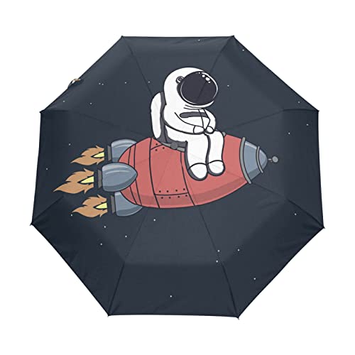 Astronauten Raketen Weltraum Regenschirm Automatik Auf-Zu Taschenschirm Umbrella Kompakt Schirme für Jungen Mädchen Strand Frauen von KAAVIYO