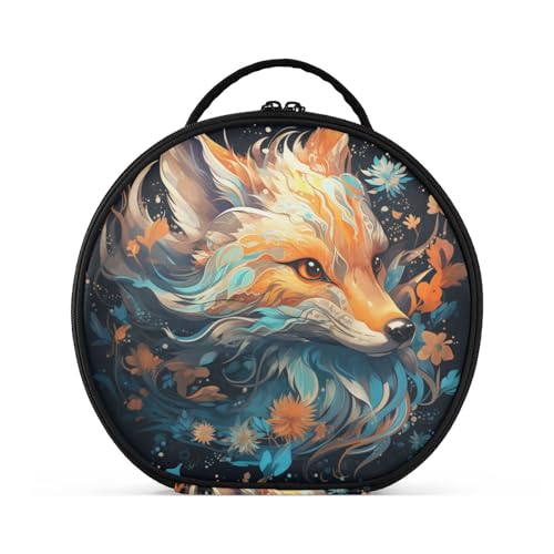Ausgefallener Aquarellfuchs Reißverschluss Kulturbeutel Rund Kosmetiktasche Kreativ Make up Taschen mit Verstellbaren Trennern für Mädchen von KAAVIYO