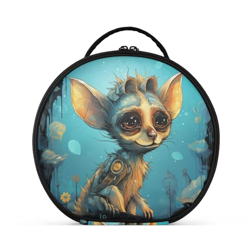 Ausgefallener Aquarelllemur Reißverschluss Kulturbeutel Rund Kosmetiktasche Kreativ Make up Taschen mit Verstellbaren Trennern für Mädchen von KAAVIYO
