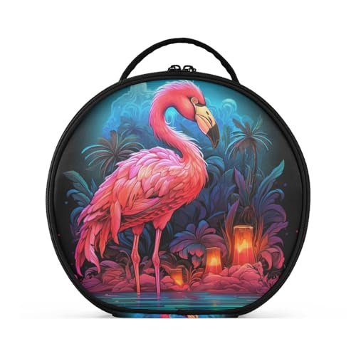 Ausgefallener Aquarellroter Flamingo Reißverschluss Kulturbeutel Rund Kosmetiktasche Kreativ Make up Taschen mit Verstellbaren Trennern für Mädchen von KAAVIYO