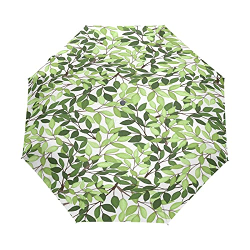 Baum Pflanzen Blätter Grün Regenschirm Taschenschirm Auf-Zu Automatik Schirme Winddicht Leicht Kompakt UV-Schutz Reise Schirm für Jungen Mädchen Strand Frauen von KAAVIYO