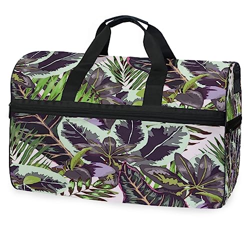 Blätter Tropischen Regenwald Schwarz Sporttasche Badetasche mit Schuhfach Reisetaschen Handtasche für Reisen Frauen Mädchen Männer von KAAVIYO